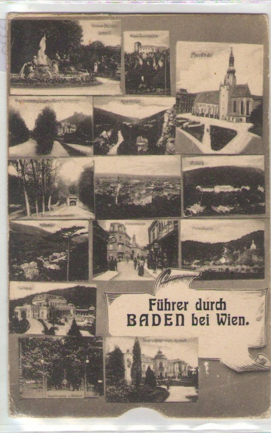 160318,klappbare Leporello Führer durch Baden bei Wien 1915