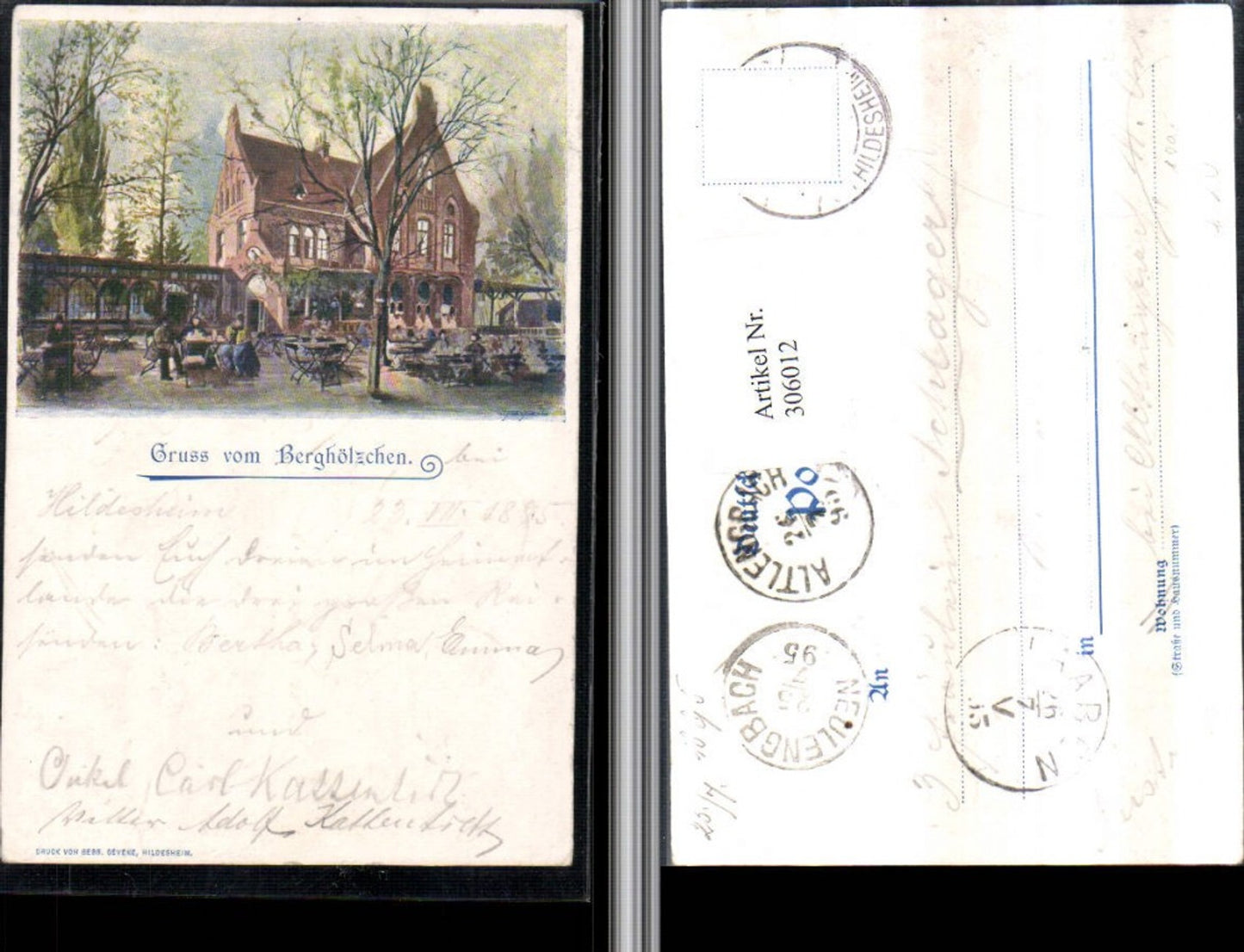 306012,Künstler AK 1895 Gruß vom Berghölzchen b. Hildesheim