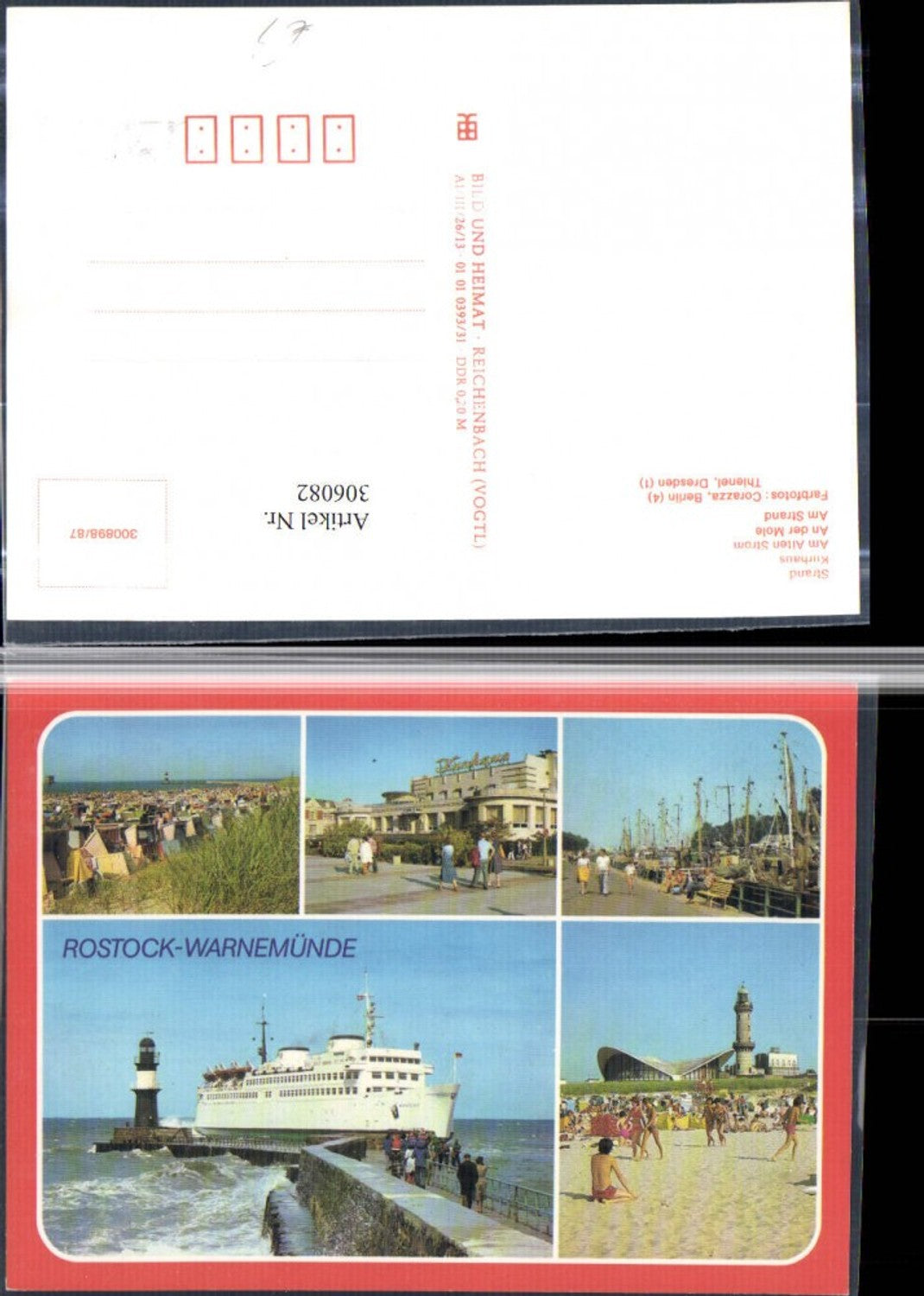 306082,Rostock Warnemünde Strand Kurhaus Segelschiffe Schiff Leuchtturm Mehrbildkarte