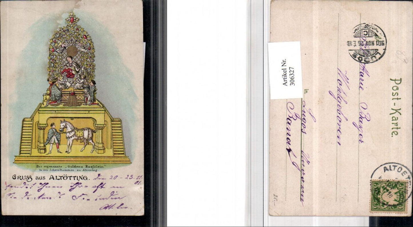 306327,Litho Gruß aus Altötting Schatzkammer Goldene Röslein Roeslein