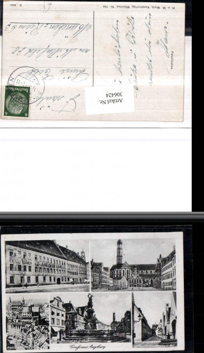 306424,Gruß aus Augsburg Fuggerhaus Herkules-Brunnen St. Ullrich Kirche Mehrbildkarte