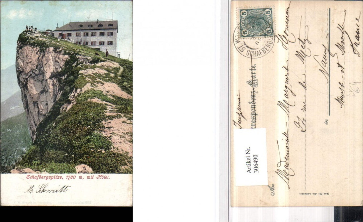 306490,Schafbergspitze m. Hotel b. St. Wolfgang pub F. E. Brandt 568