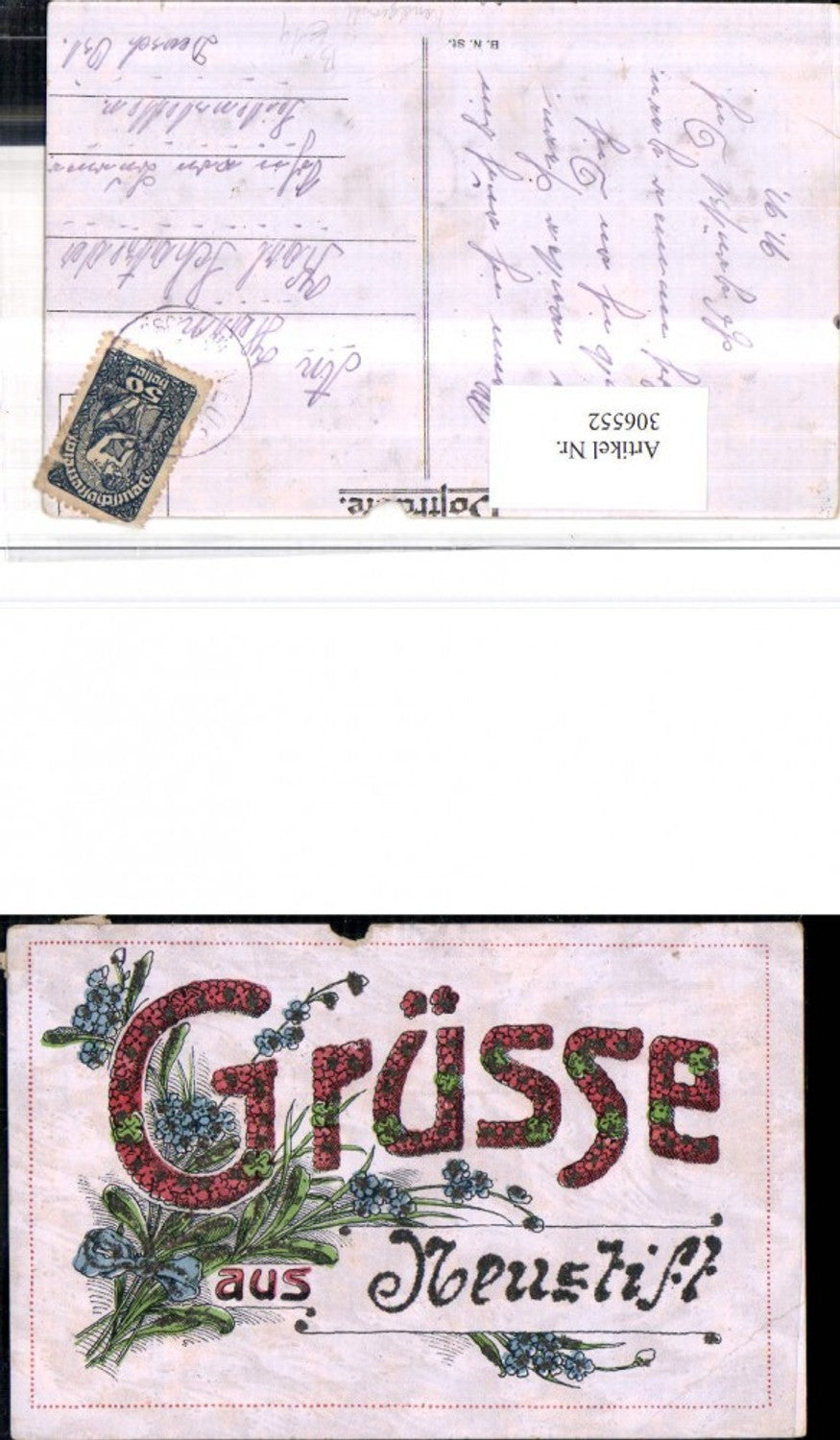 306552,Handgemalt Grüße aus Neustift Schrift Glitzer Blumen Schleife