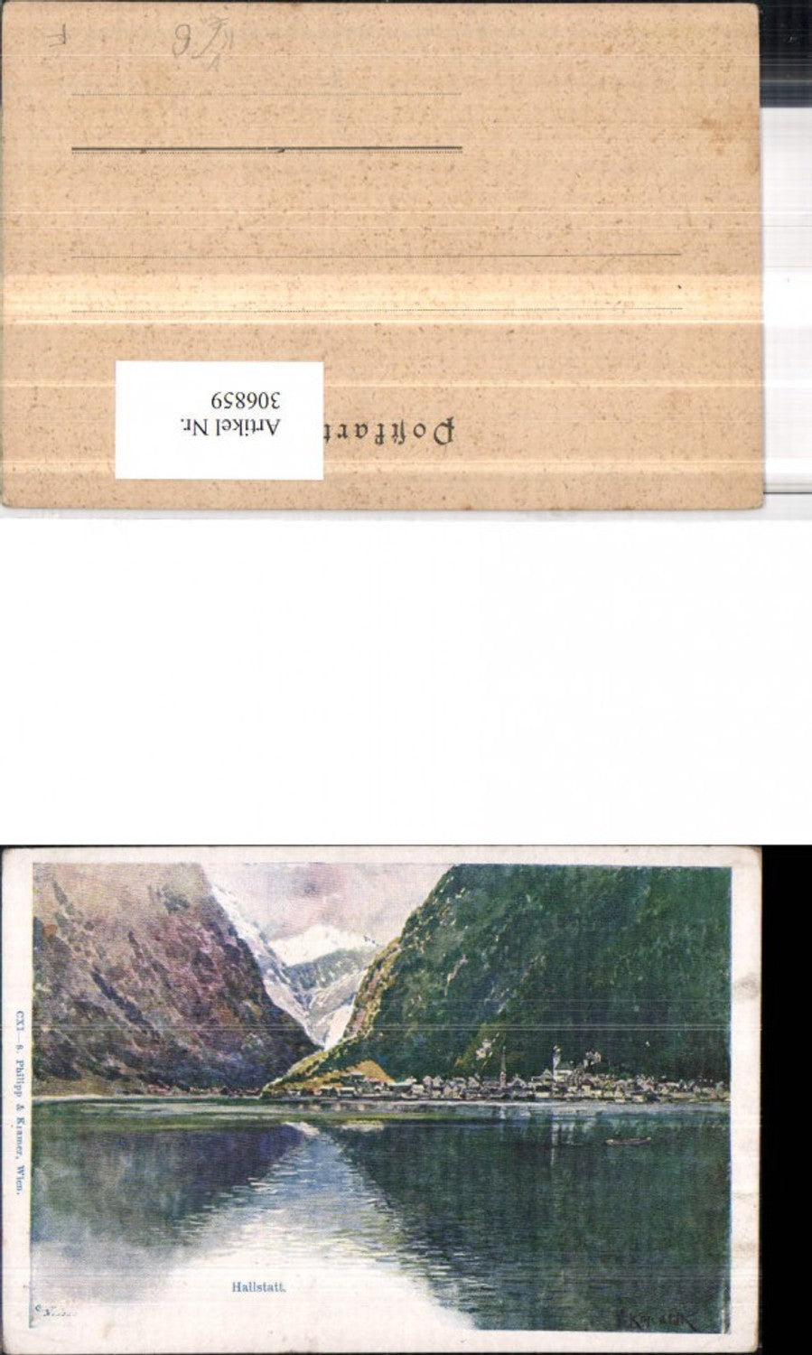 306859,Künstler AK F. Konallik Hallstatt Totale Bergkulisse pub Philipp & Kramer