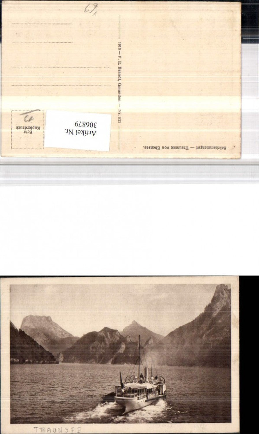 306879,Traunsee von Ebensee Dampfer Bergkulisse pub F. E. Brandt 022