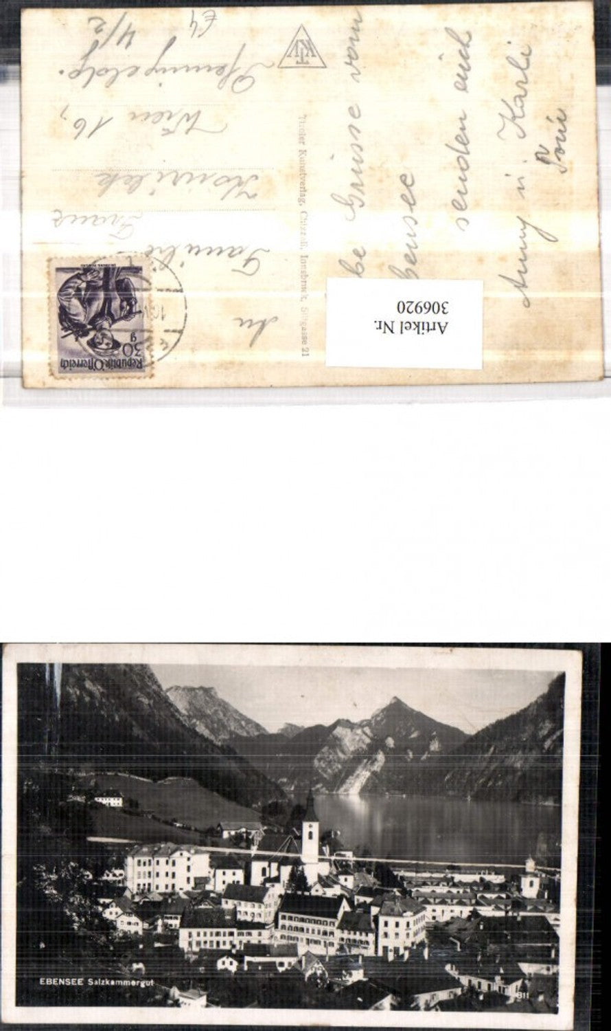 306920,Ebensee Teilansicht Kirche Bergkulisse