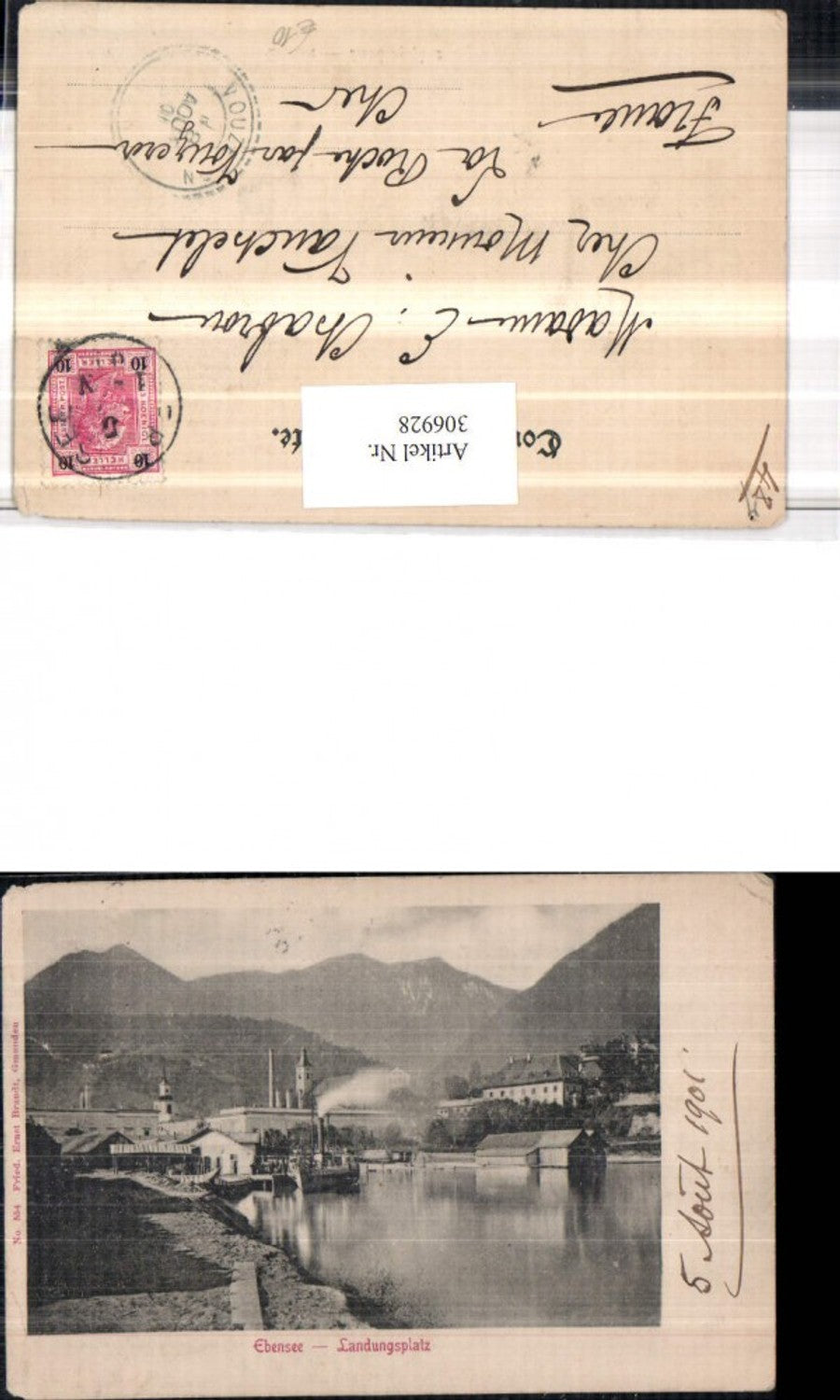 306928,Ebensee Teilansicht Landungsplatz Dampfer Bergkulisse