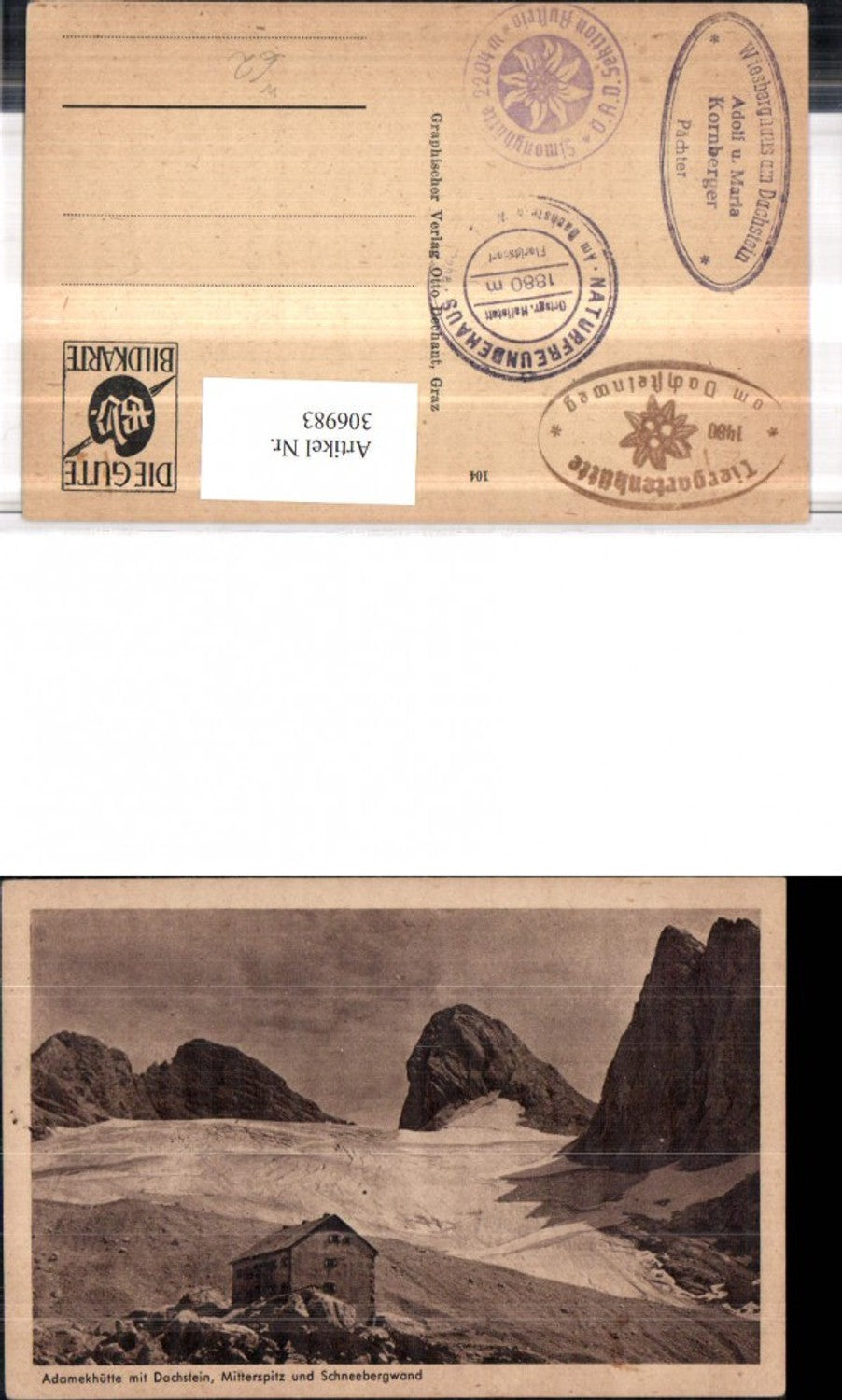 306983,Adamekhütte Berghütte b. Gosau m. Dachstein Mitterspitz u. Schneebergwand