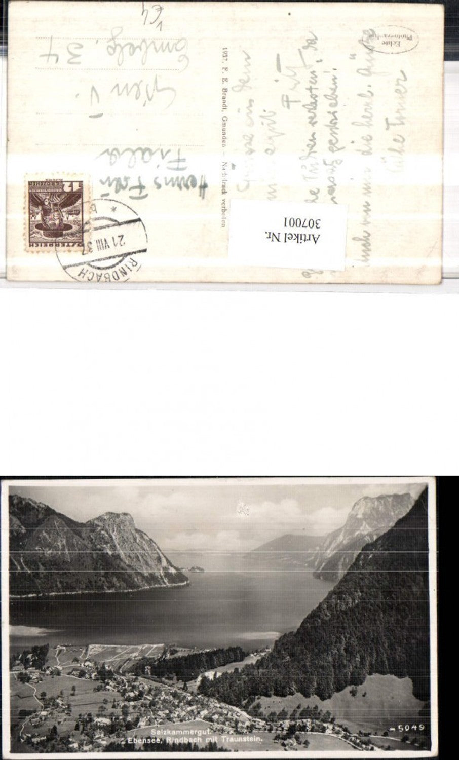 307001,Ebensee Rindbach Totale m. Traunstein pub F. E. Brandt 5049