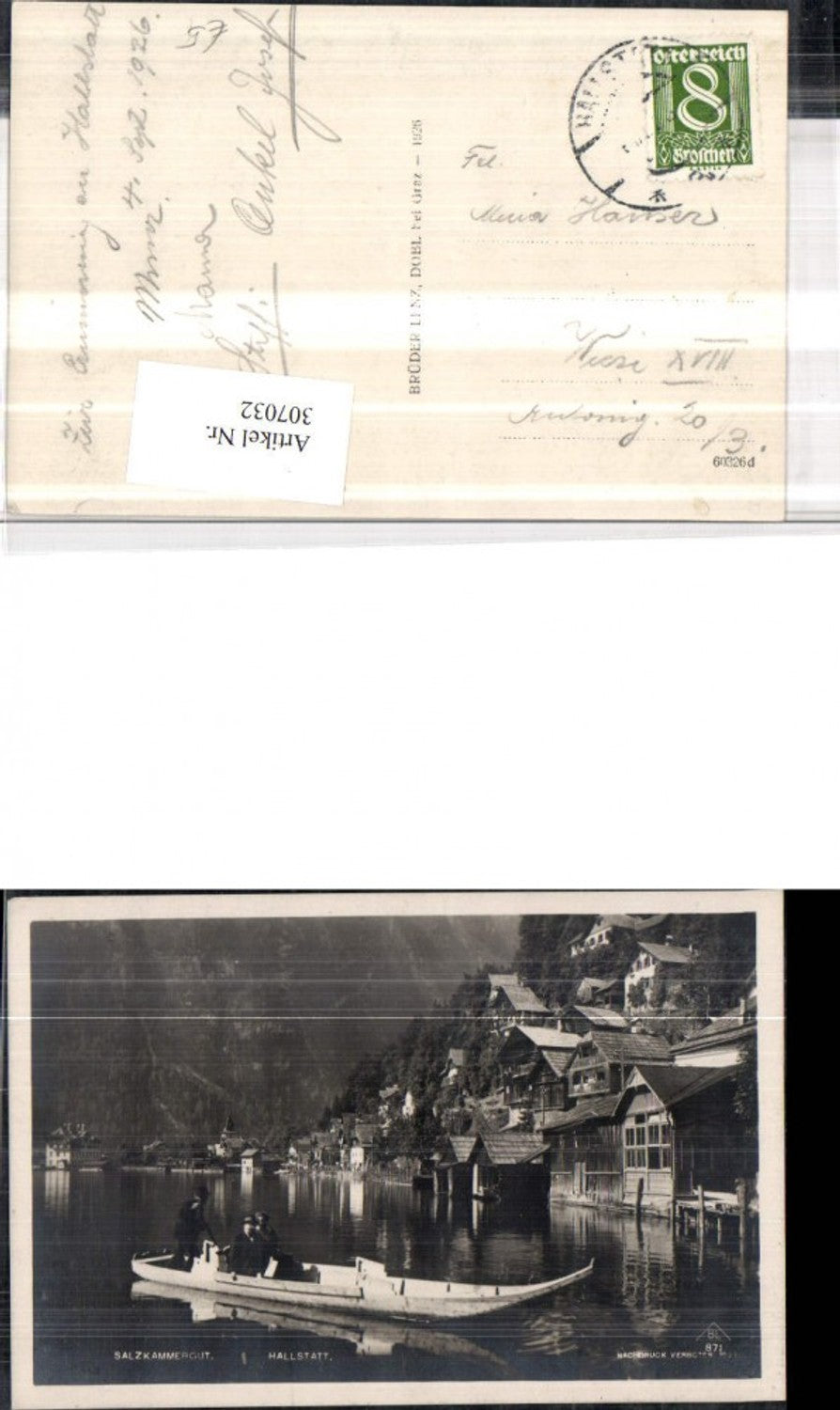 307032,Hallstatt Teilansicht Boot Zille