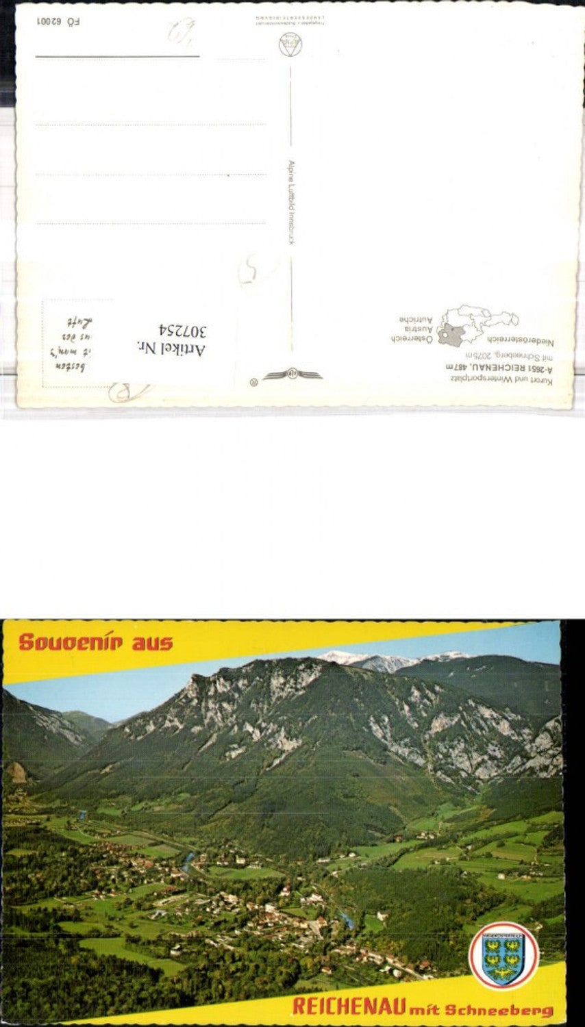 307254,Reichenau an d. Rax Totale m. Schneeberg Bergkulisse pub Alpine Luftbild 62001