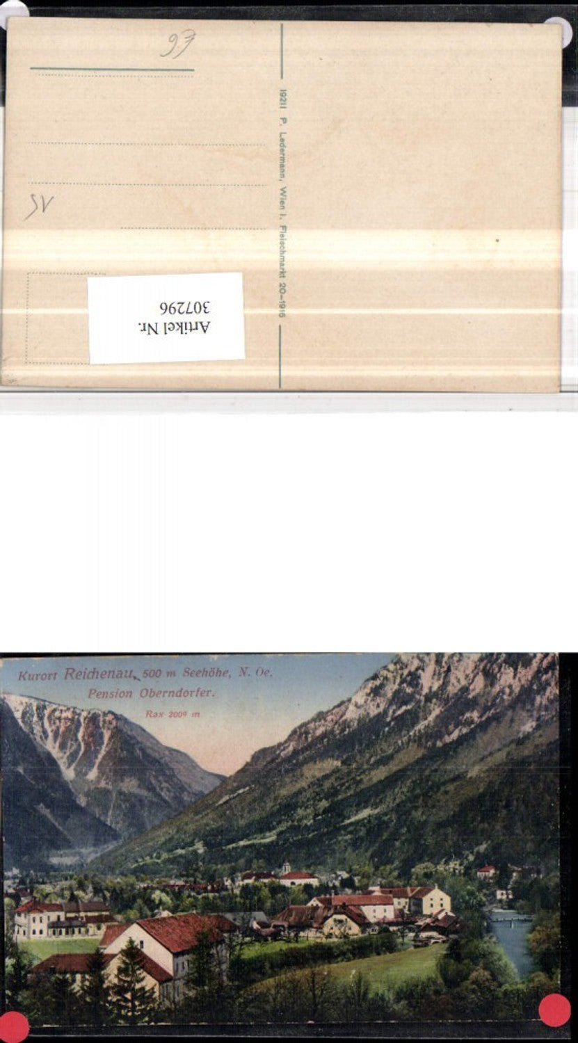 307296,Reichenau Teilansicht m. Pension Oberndorfer geg. Rax Bergkulisse
