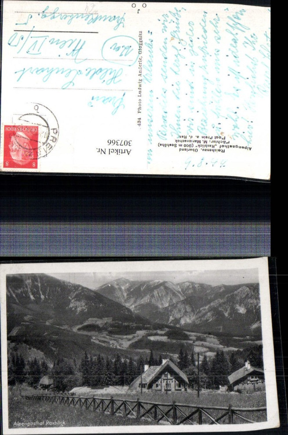 307366,Reichenau Prein Alpengasthof Raxblick geg. Rax Bergkulisse