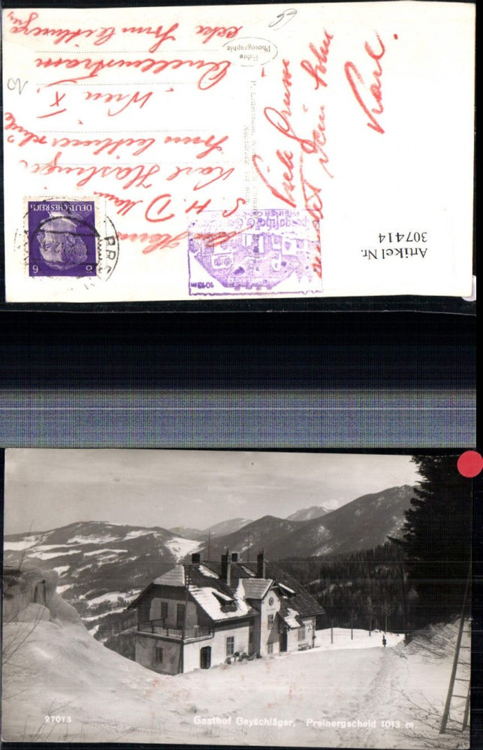 307414,Preiner Gscheid Gasthof Geyschläger b. Prein Bergkulisse Winterbild