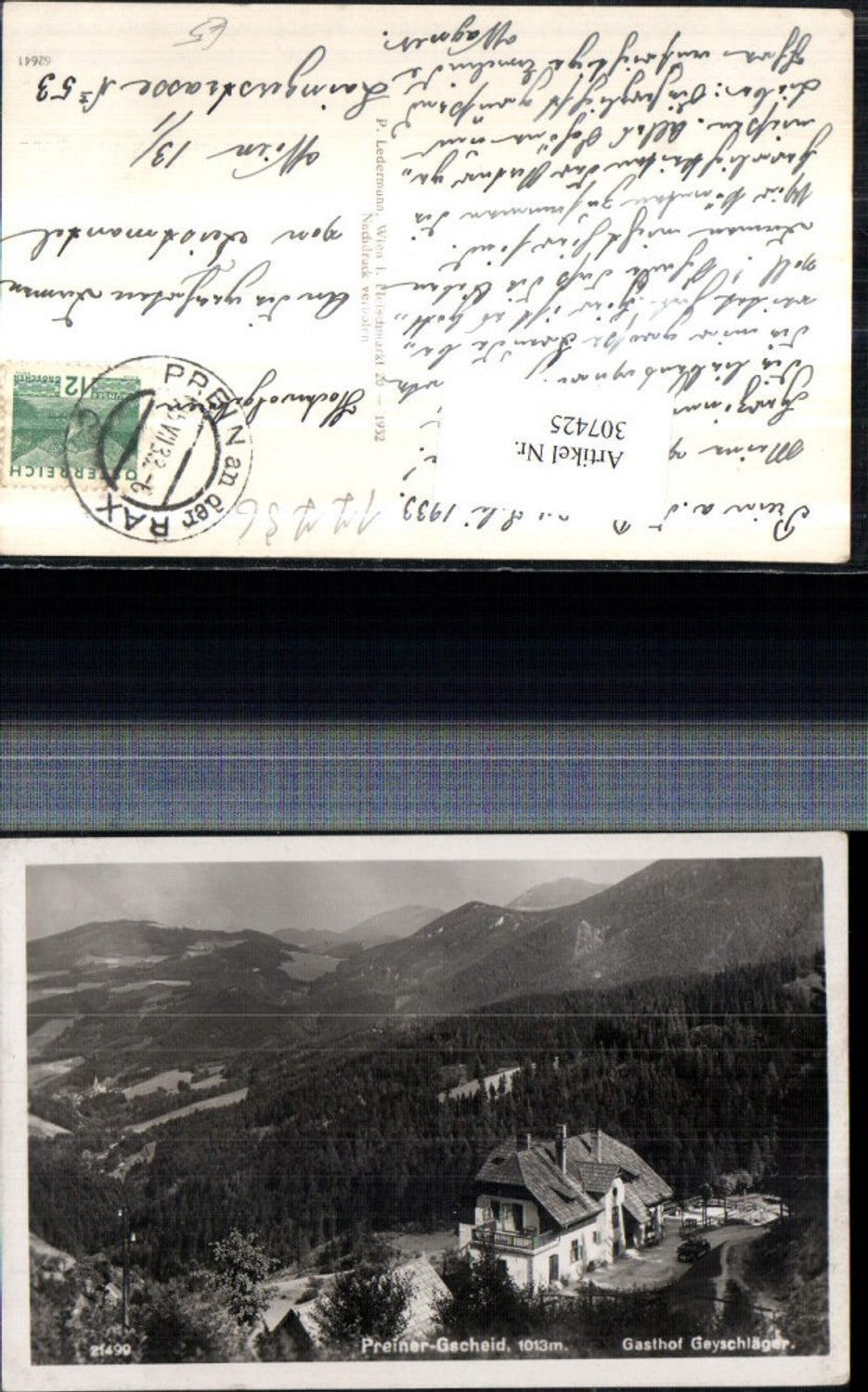 307425,Preiner Gscheid Gasthof Geyschläger b. Prein an d. Rax Bergkulisse