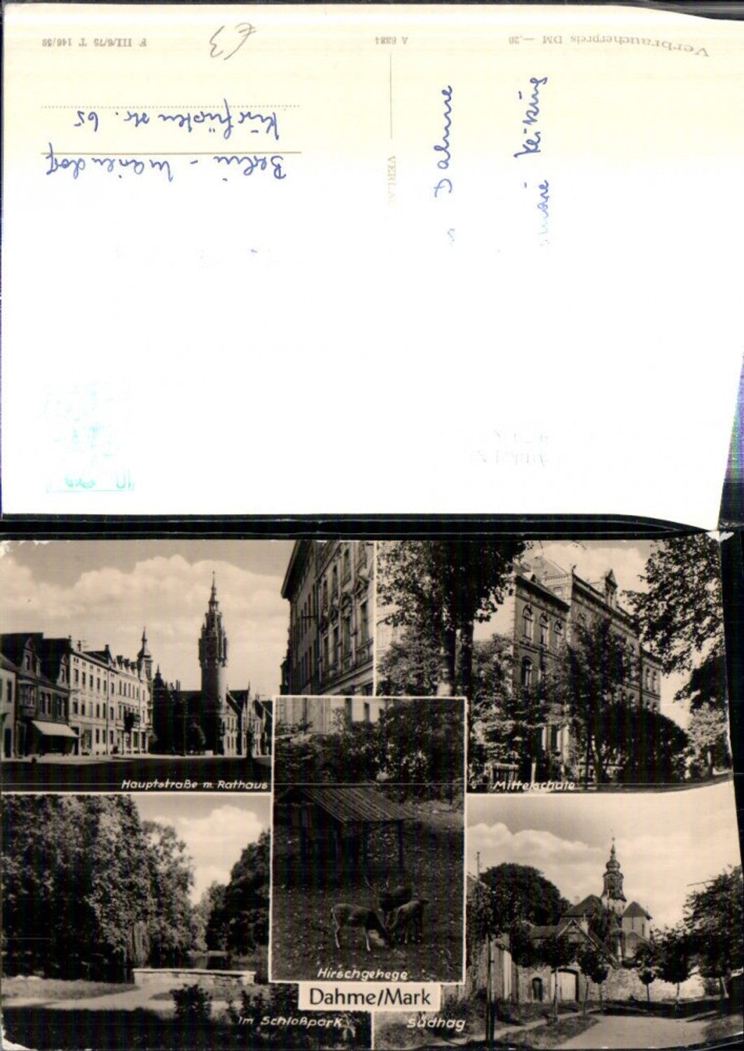 307928,Dahme in d. Mark Hauptstraße Rathaus Mittelschule Schlosspark Hirschgehege Mehrbildkarte