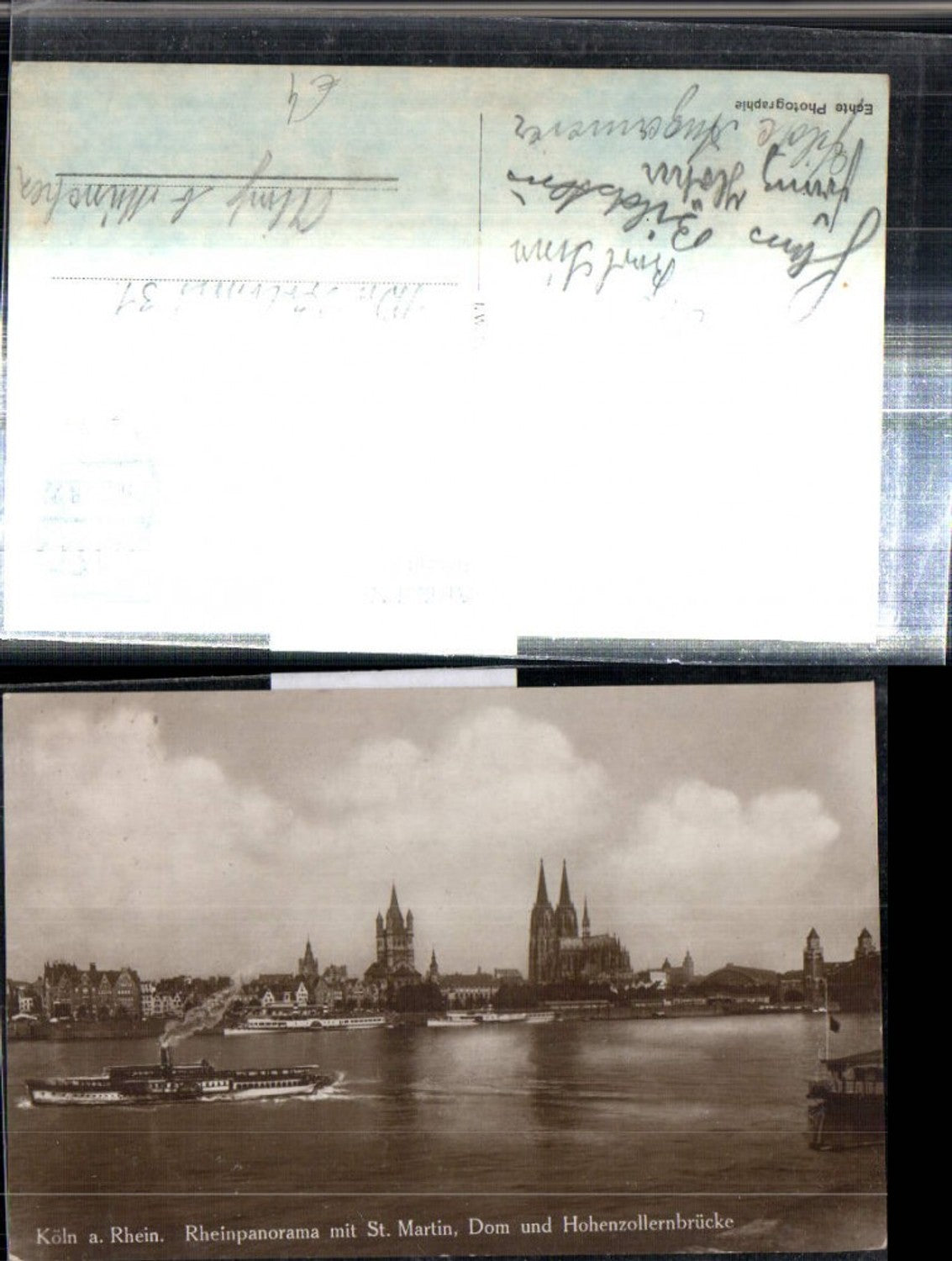 308032,Köln am Rhein Teilansicht Panorama m. St. Martin Dom u. Hohenzollernbrücke Dampfer