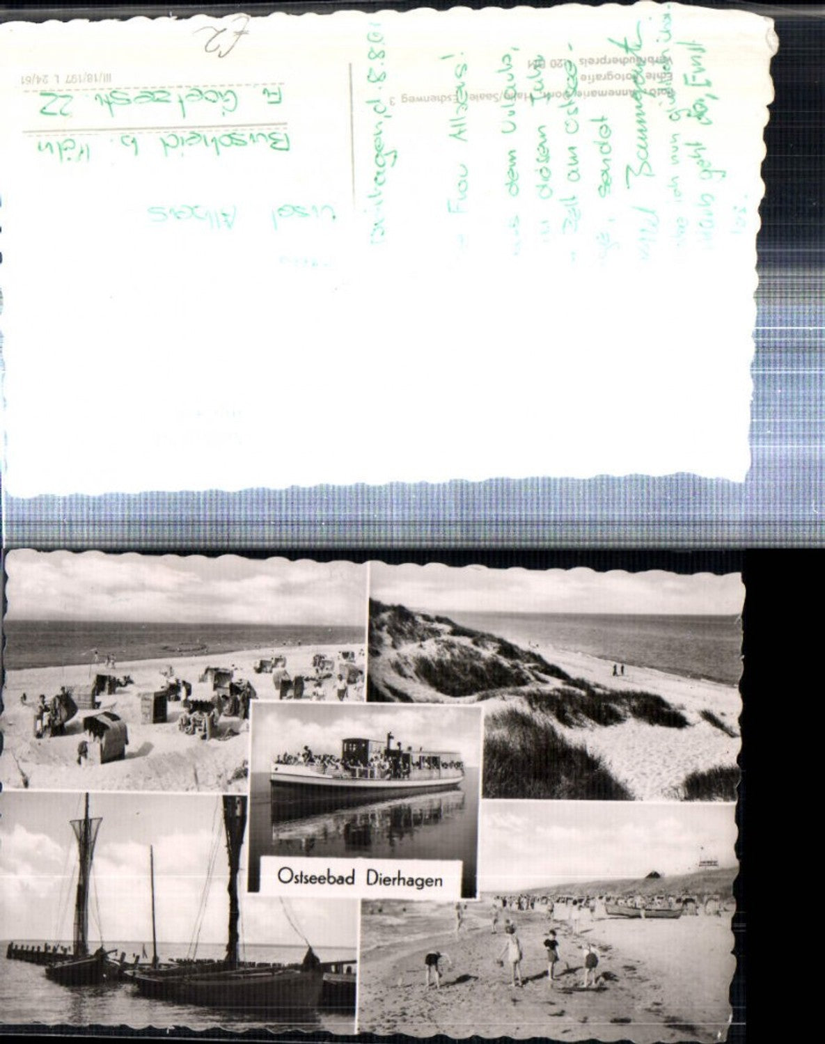 308169, Baltic Sea resort Dierhagen beach beach life sailboats boat multi-view postcard