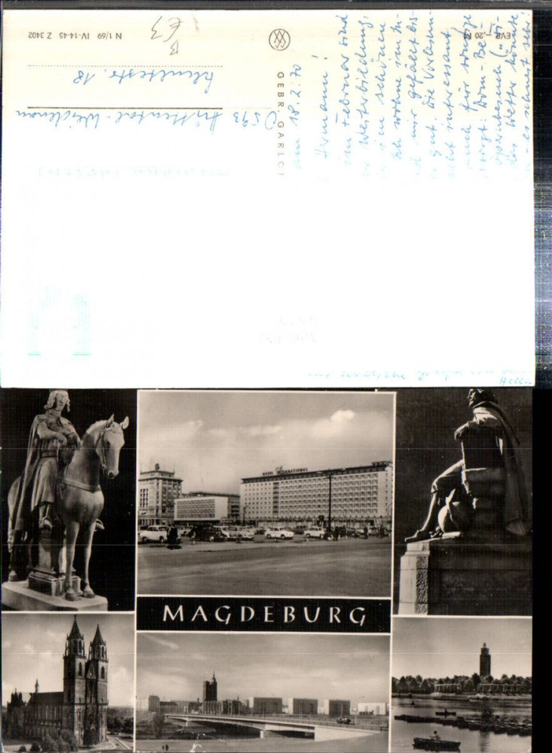 308220, Magdeburg Statue Rider Interhotel Otto-von-Guericke Monument Cathedral Bridge Lake Multi-image postcard