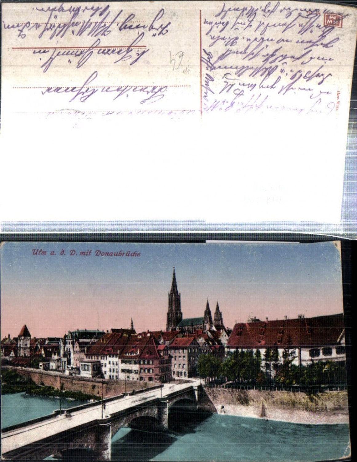 308297,Ulm Teilansicht Donaubrücke Brücke Feldpost 20. Bayer. Infanterie-Regiment 12 Komp.