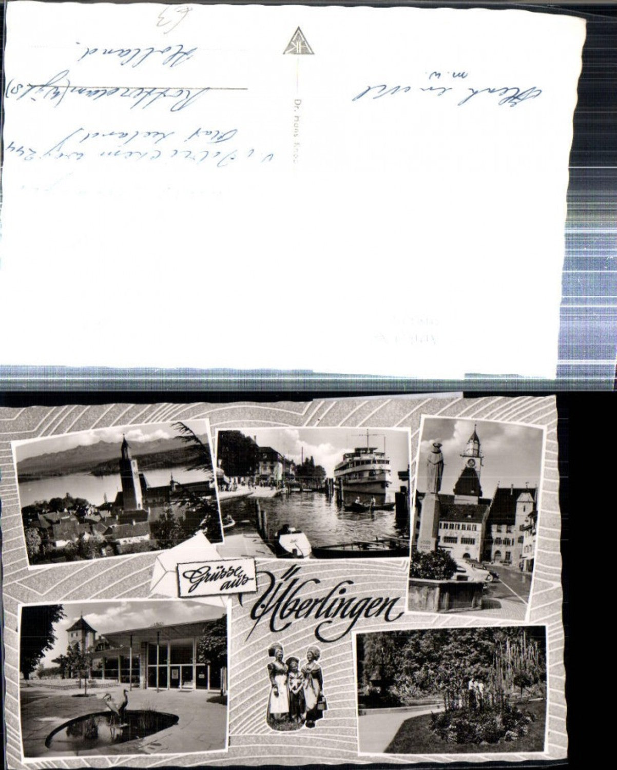 308329,Überlingen Teilansicht Kirche Schiff Anlegeplatz Brunnen Mehrbildkarte