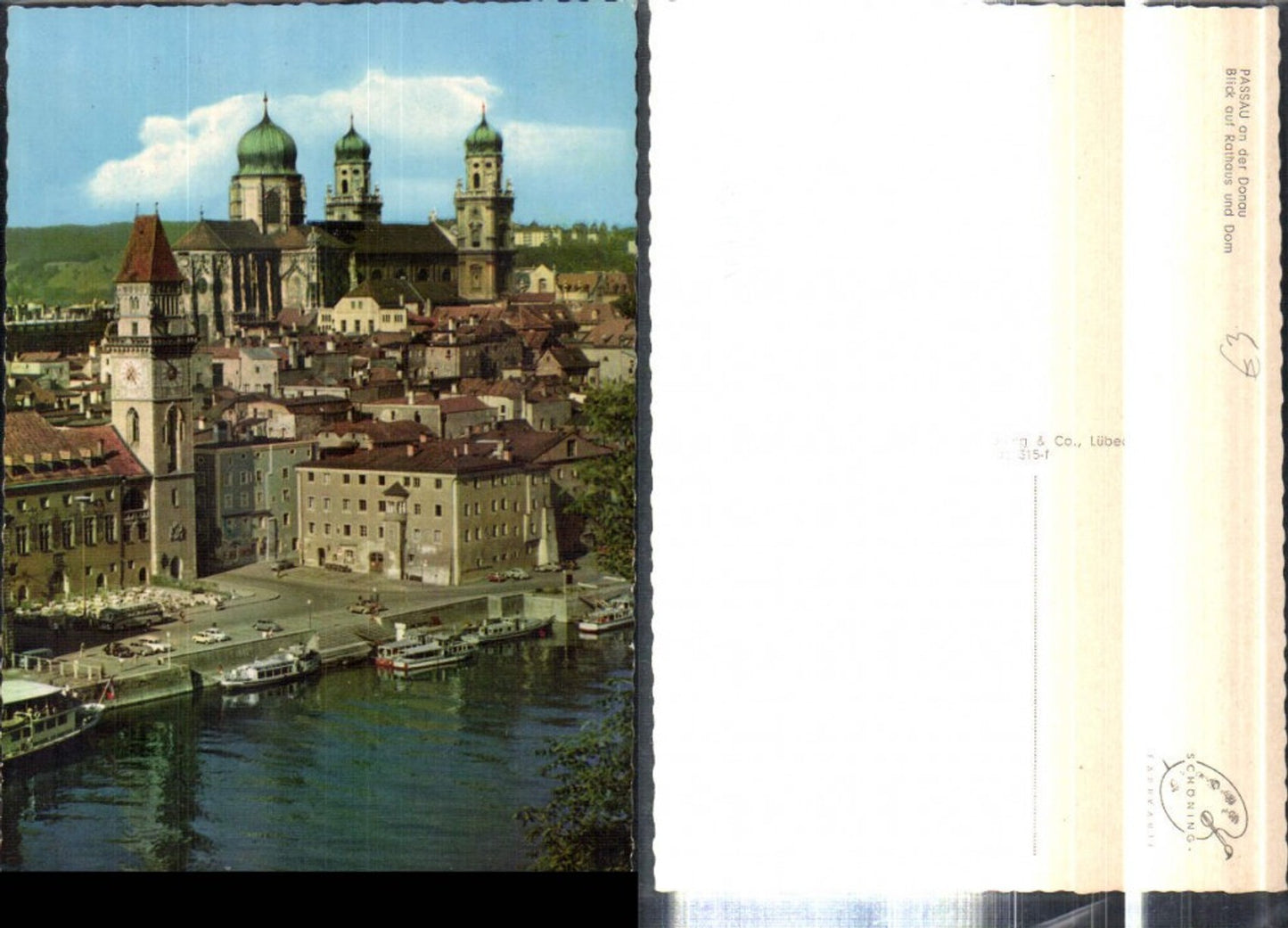308365,Passau an d. Donau Teilansicht Rathaus Dom Boote
