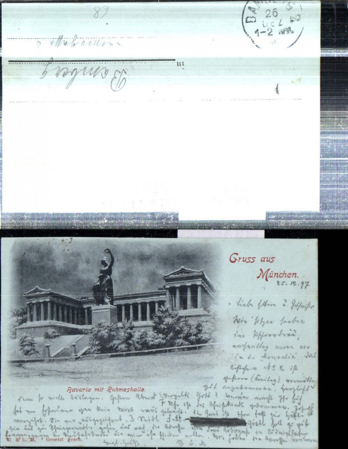 308431,Litho Gruß aus München Bavaria m. Ruhmeshalle