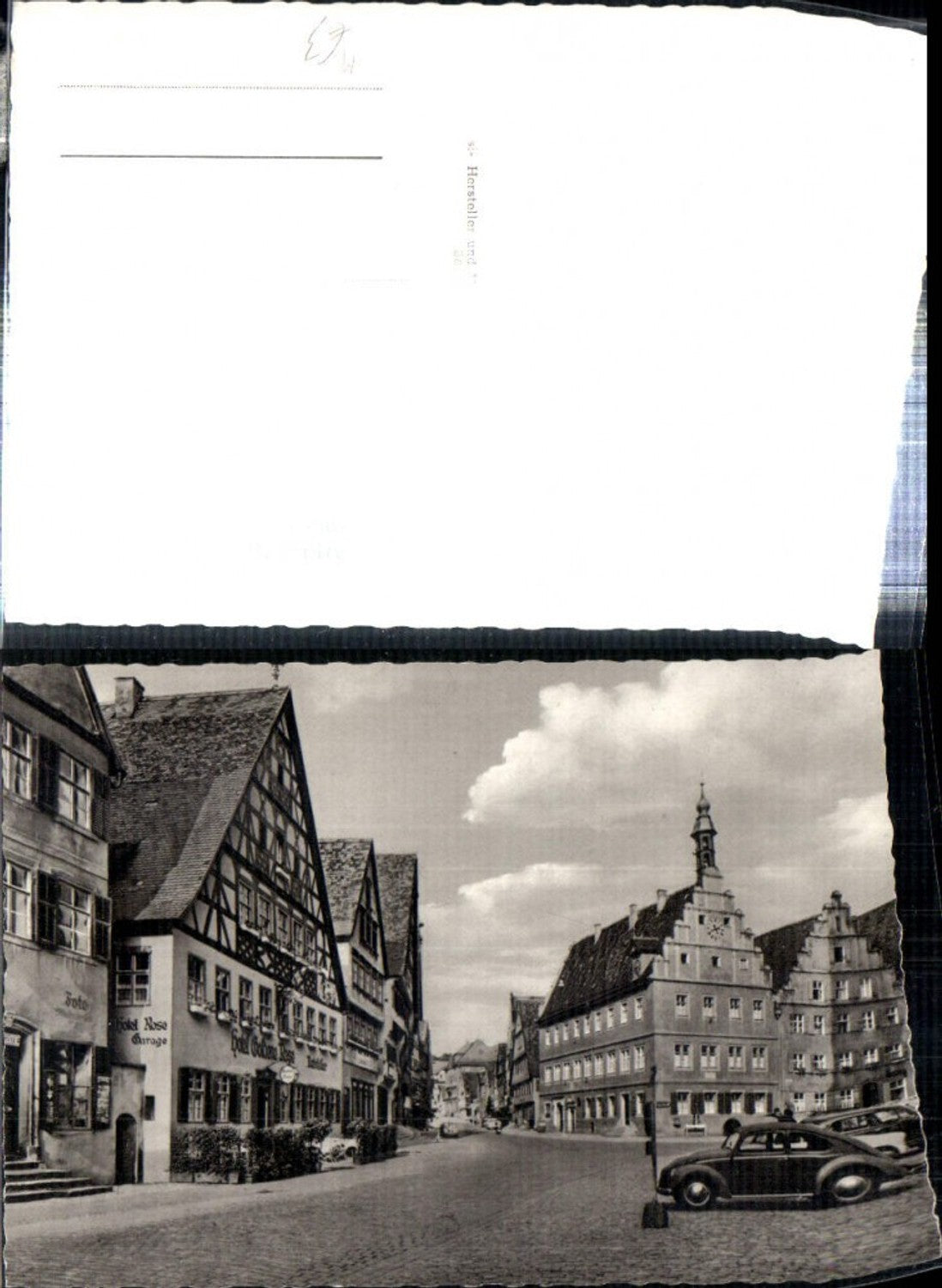 308525,Dinkelsbühl Marktplatz Straßenansicht Hotel Goldene Rose VW-Käfer Rathaus