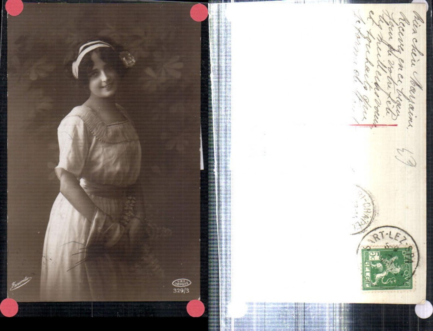 309228,Foto AK Frau Mädchen m. Haarband Blume Kleid Portrait