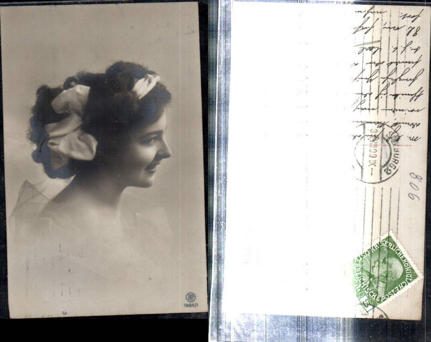 309254,Foto AK Frau m. Haarschleife Seitenportrait pub RPH 1965/1