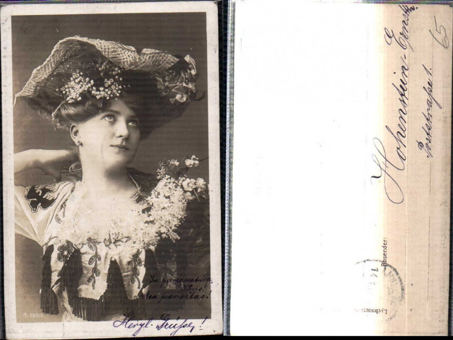 309322,Frau m. Hut Hutmode Blumen Portrait