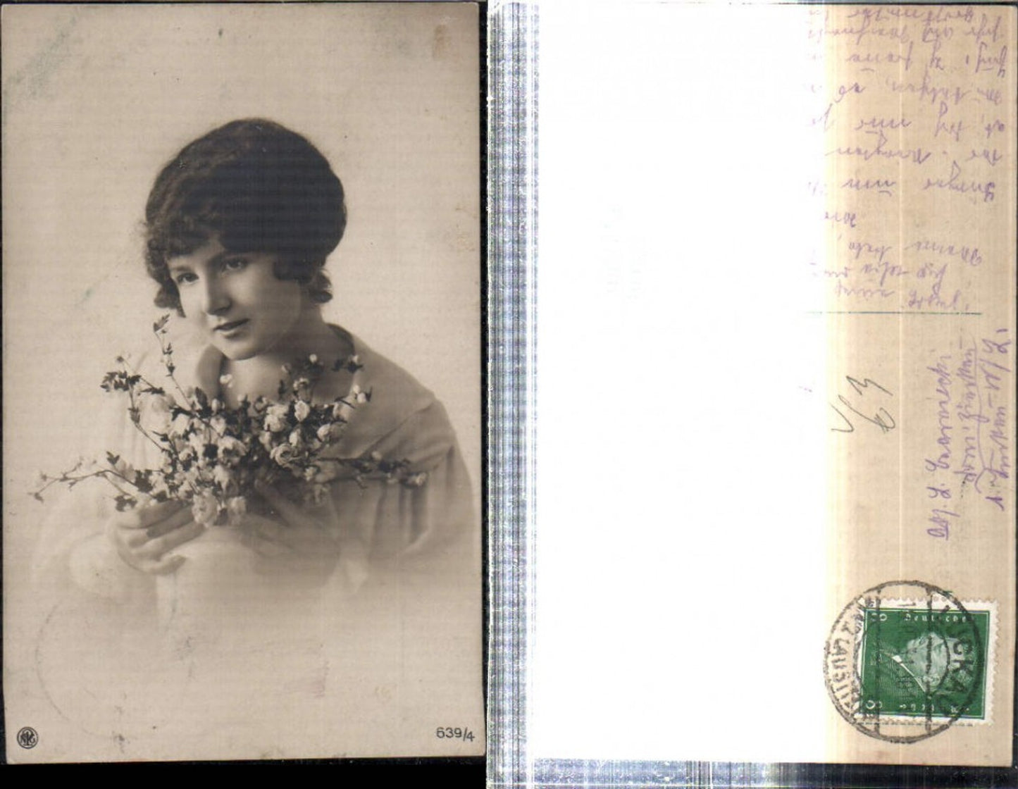 309323,Foto AK Frau Portrait Blumen Zweige pub NPG 639/4