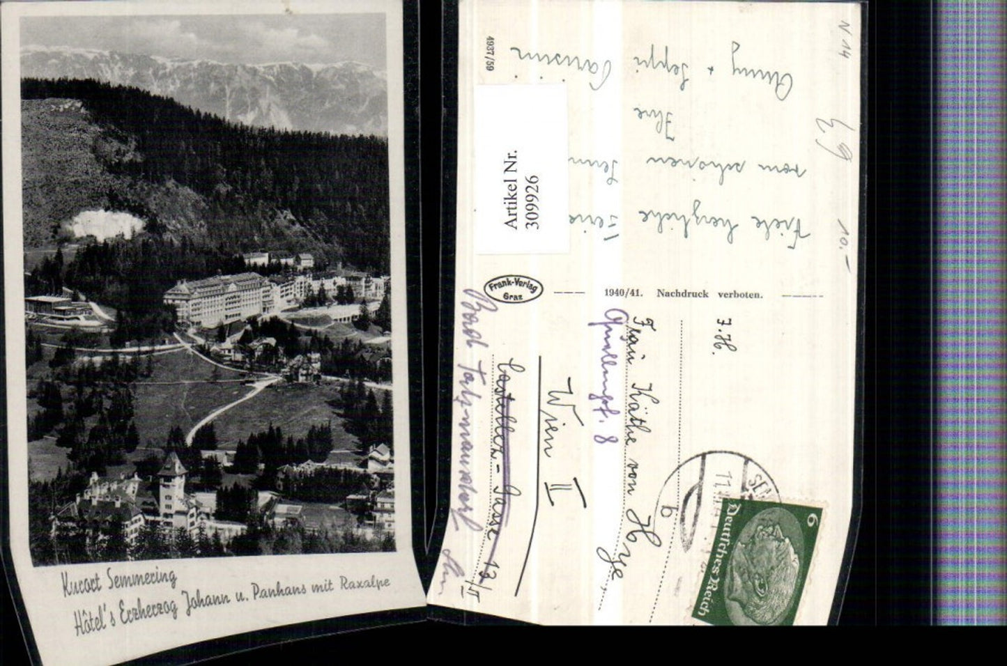 309926,Semmering Hotel Erzherzog Johann u. Panhans m. Rax Bergkulisse