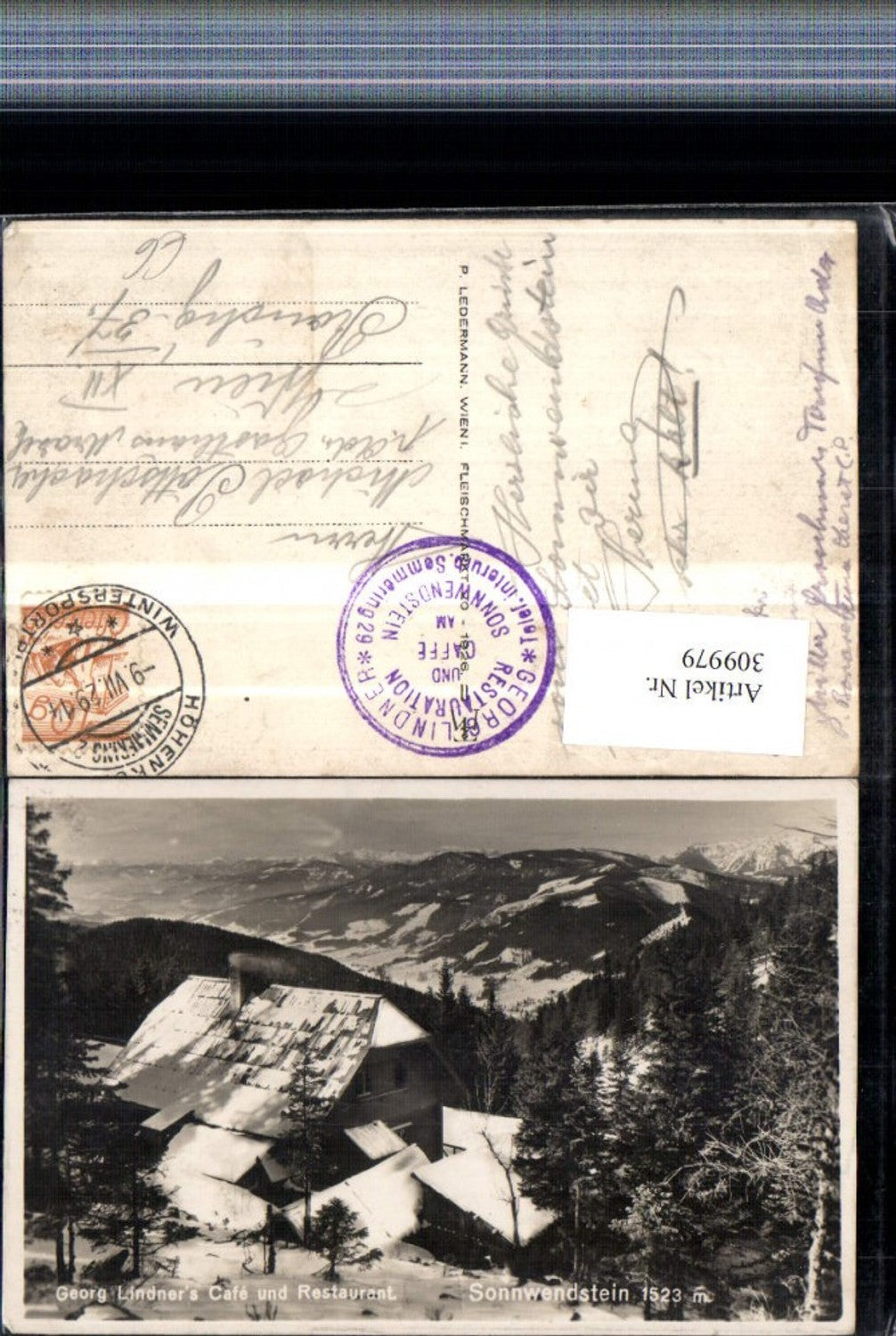 309979,Georg Lindners Cafe am Sonnwendstein b. Semmering Bergkulisse Winterbild