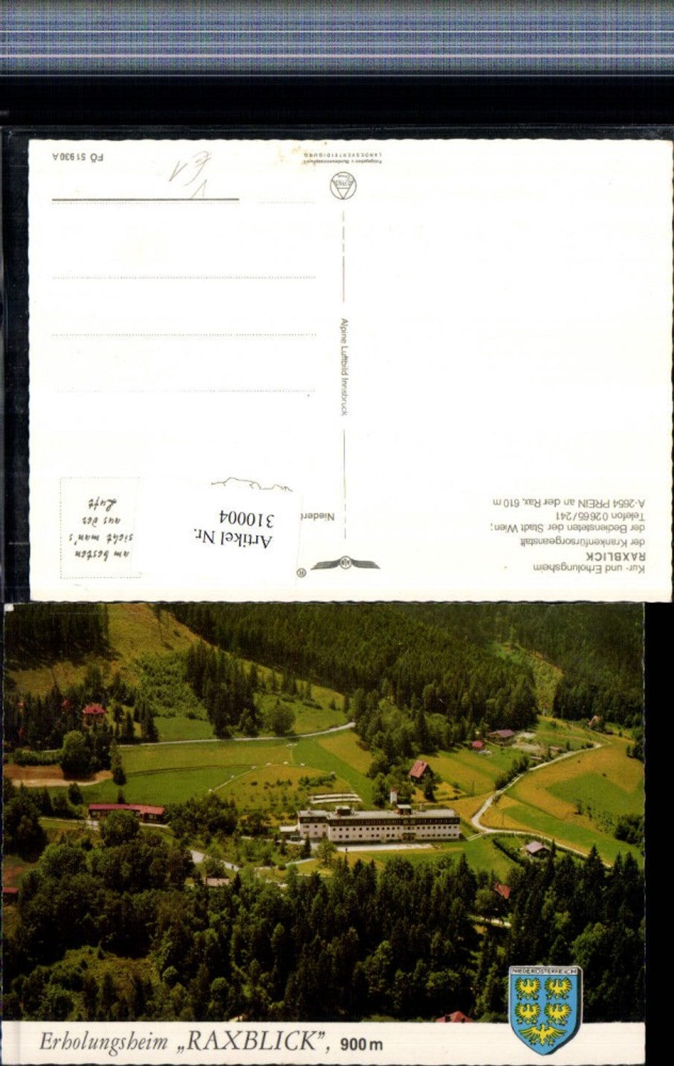 310004,Prein an d. Rax Erholungsheim Raxblick pub Alpine Luftbild 51930A