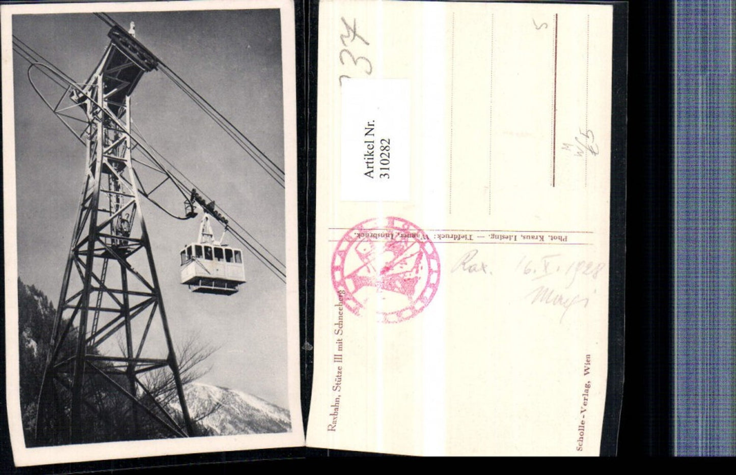 310282,Raxbahn Seilbahn Stütze 3 m. Schneeberg Bergkulisse