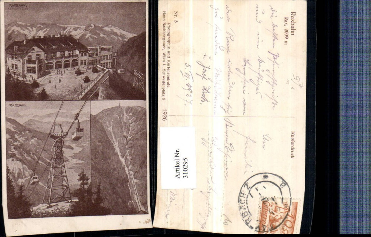 310295,Künstler AK Raxbahn Seilbahn Bergstation b. Reichenau Bergkulisse Mehrbildkarte