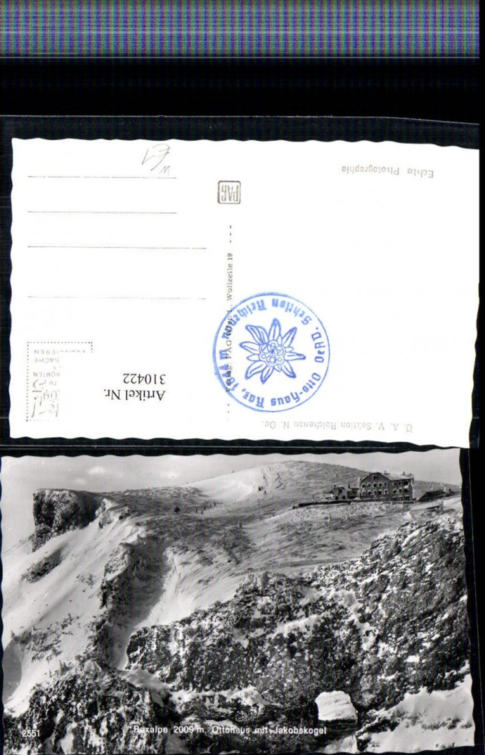 310422,Raxalpe Ottohaus Berghütte m. Jakobskogel b. Reichenau Winterbild