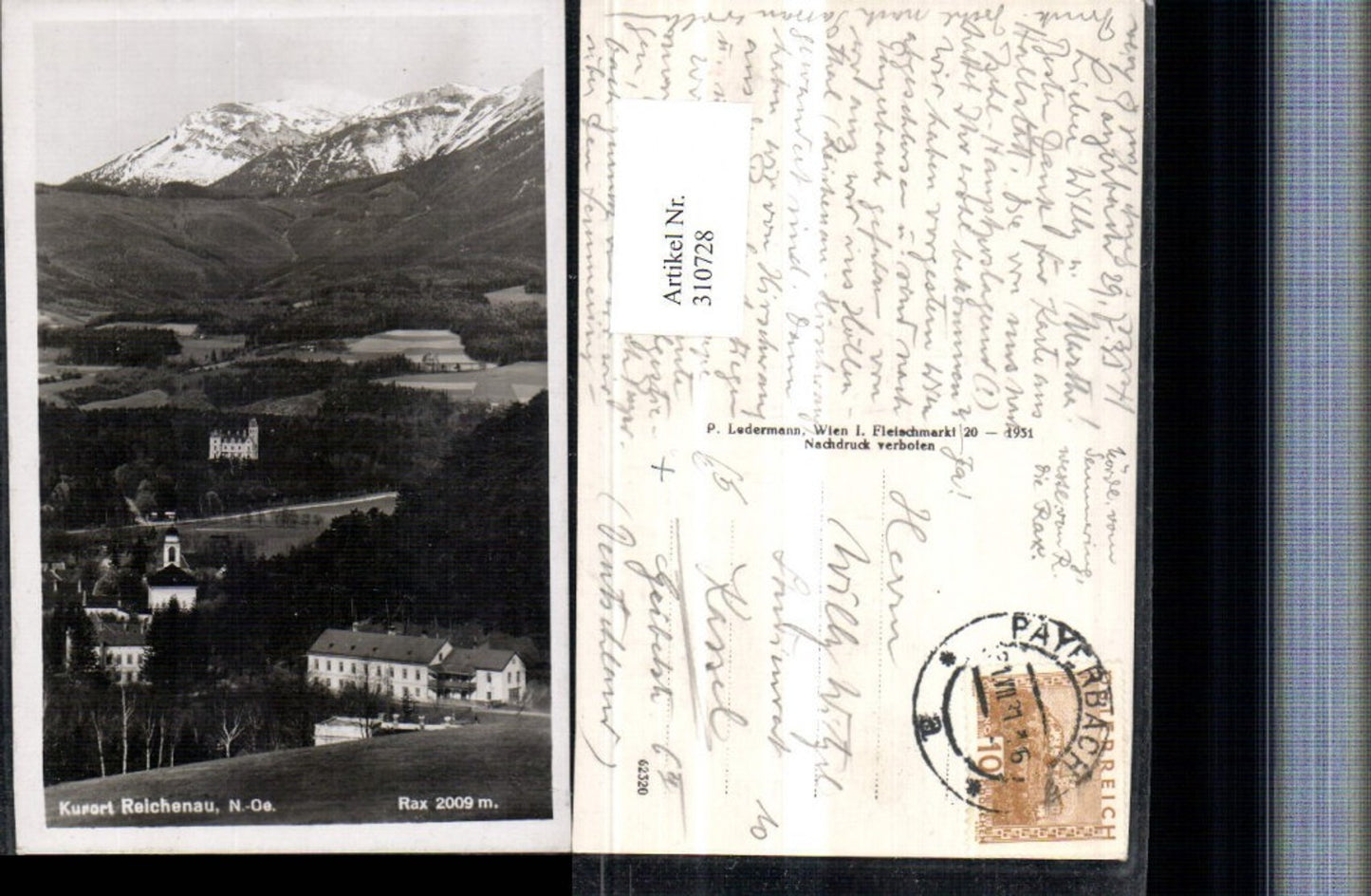 310728,Reichenau Teilansicht Kirche geg. Rax Bergkulisse