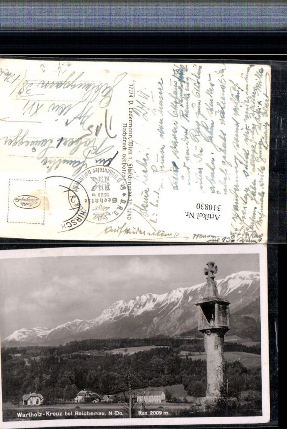 310830,Wartholz-Kreuz Bildstock b. Reichenau m. Rax Bergkulisse