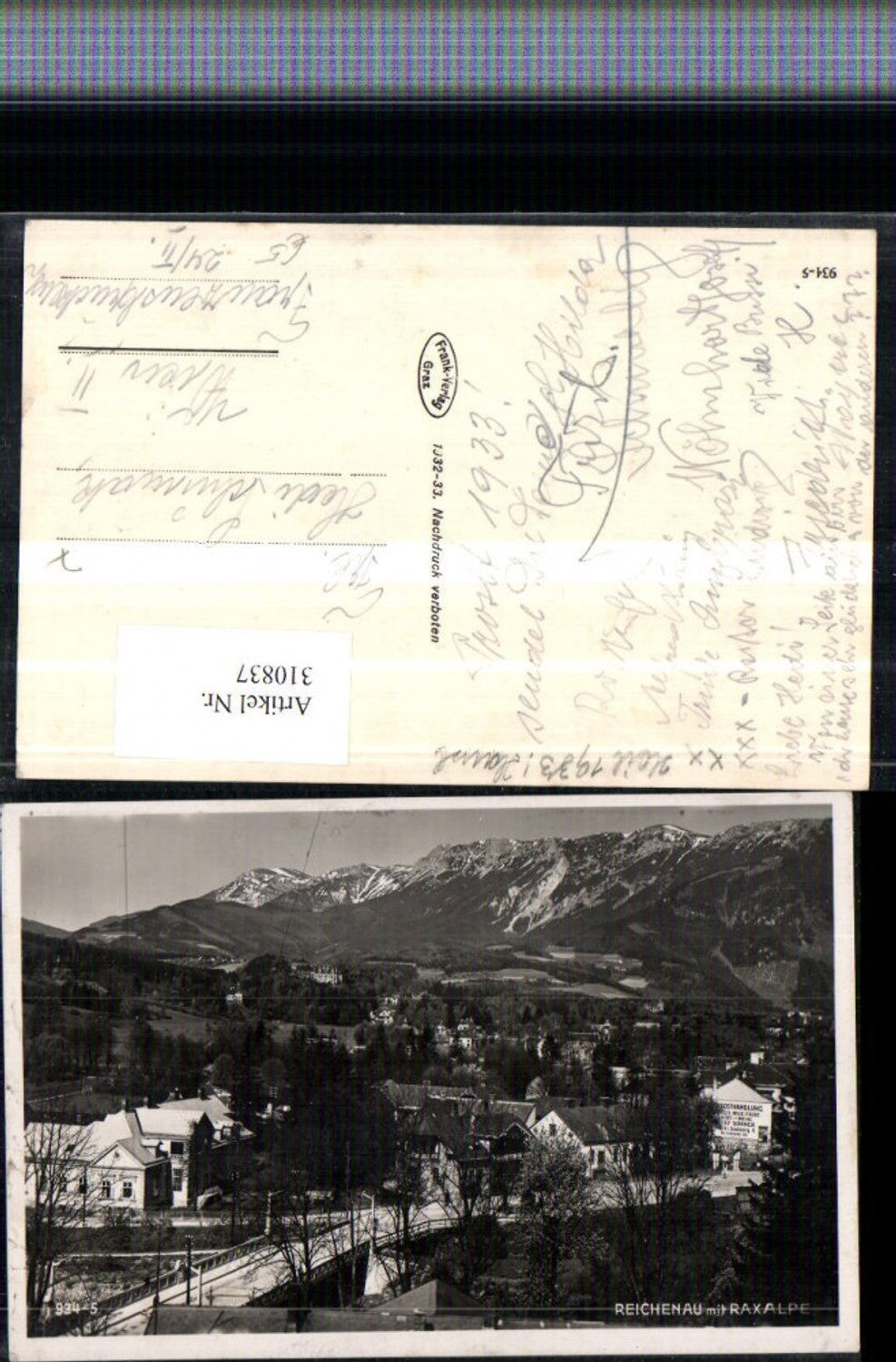 310837,Reichenau an d. Rax Teilansicht Brücke m. Raxalpe Bergkulisse