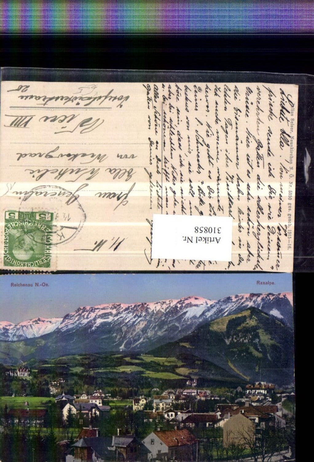 310858,Reichenau an d. Rax Teilansicht m. Raxalpe Bergkulisse pub Julius Seiser 5350