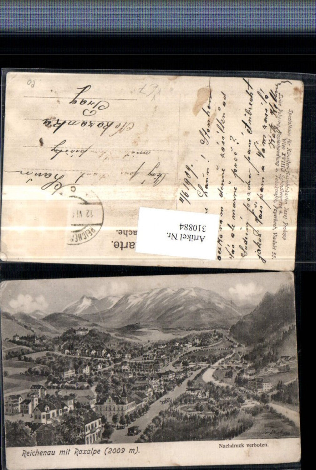 310884,Künstler AK Reichenau an d. Rax Totale Bergkulisse pub Josef Prokopp