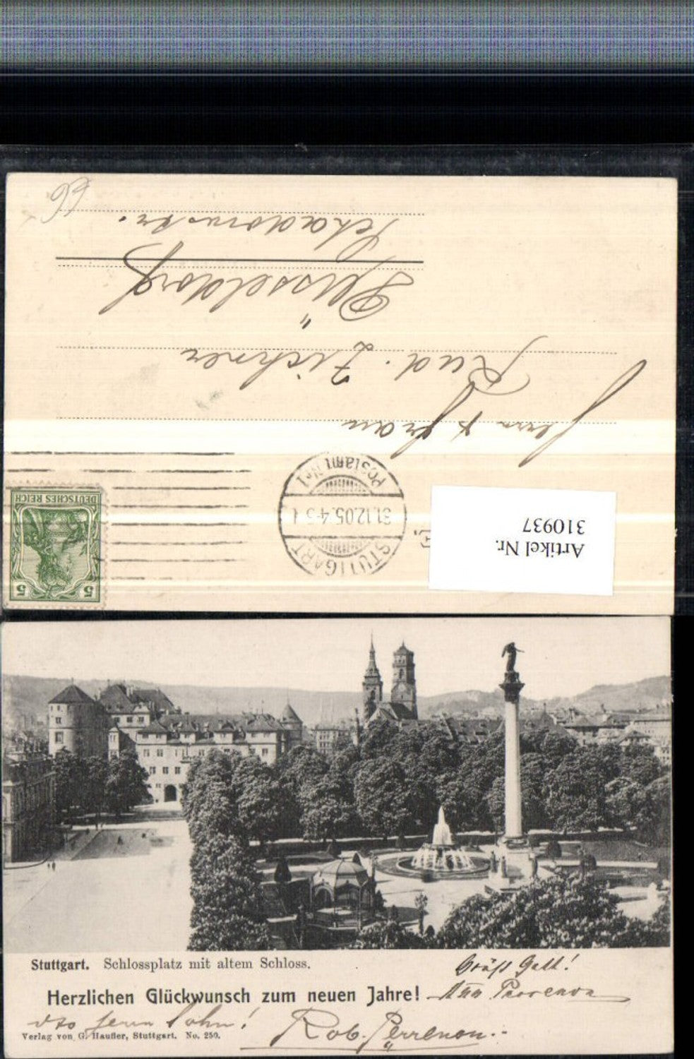 310937,Stuttgart Schlossplatz m. Altem Schloss Säule Brunnen
