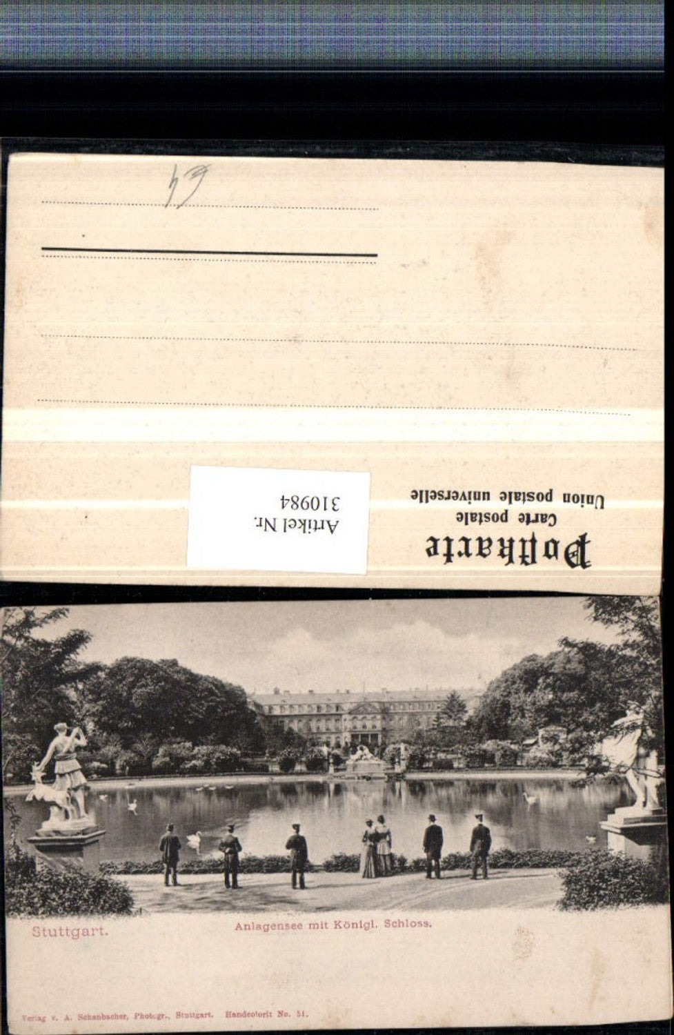 310984,Stuttgart Anlagensee m. Königlichem Schloss Statuen