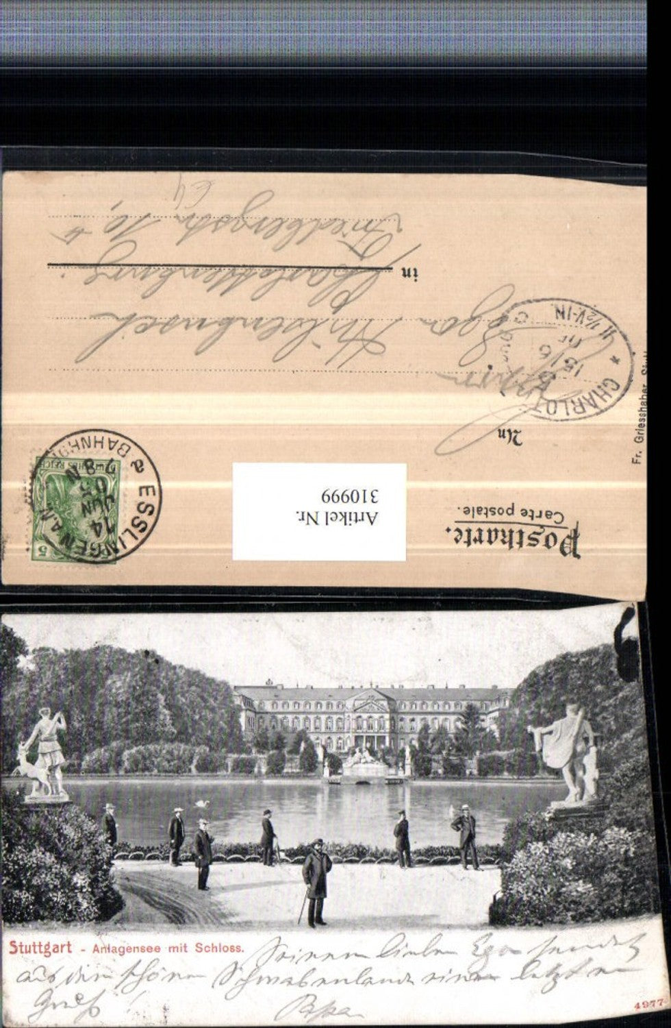 310999,Stuttgart Anlagensee m. Schloss Statuen