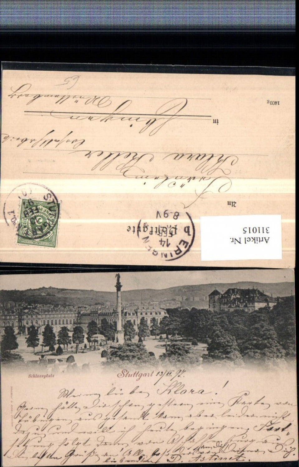 311015,Stuttgart Schlossplatz m. Altem und Neuem Schloss Säule