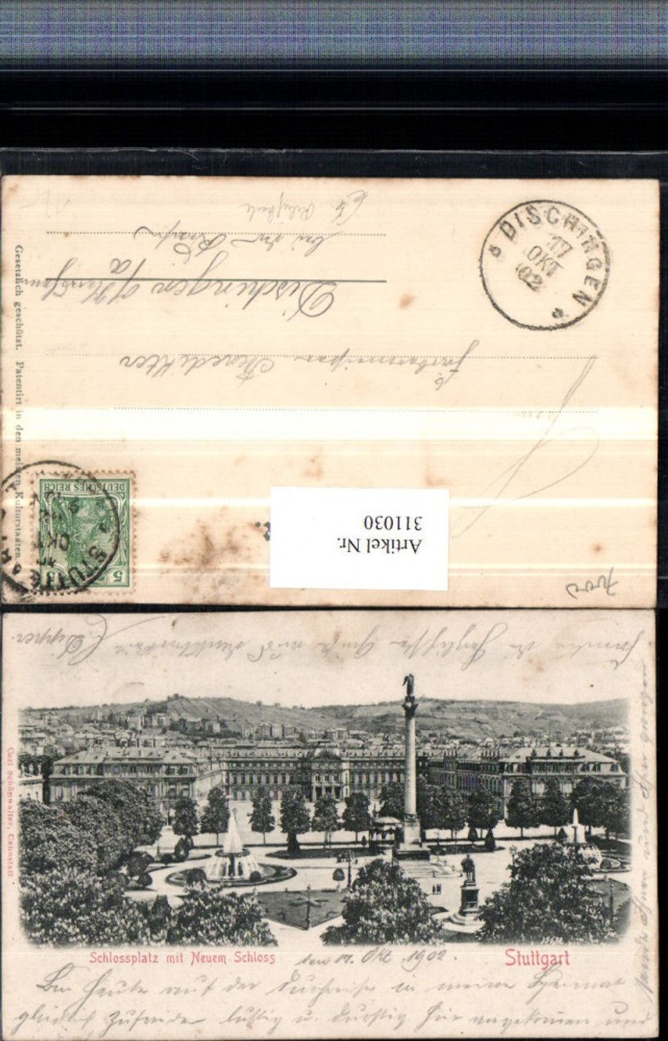 311030,Reliefkarte Stuttgart Schlossplatz m. Neuem Schloss Säule Brunnen Denkmal