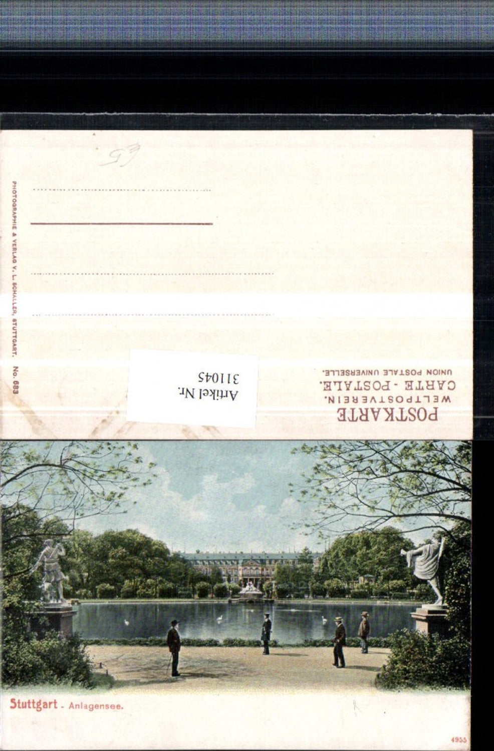 311045,Stuttgart Anlagensee m. Schloss Statuen