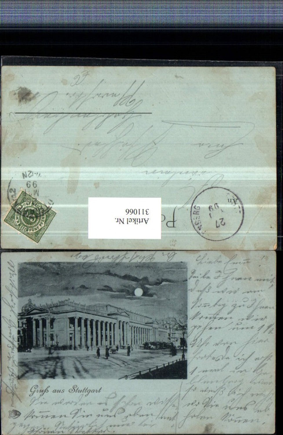 311066,Mond Litho Gruß aus Stuttgart Königsbau Gebäude